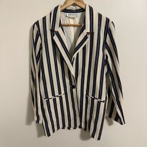 Studio C Oversized Vintage Navy Blue & Cream Striped Women’s Blazer Size 6